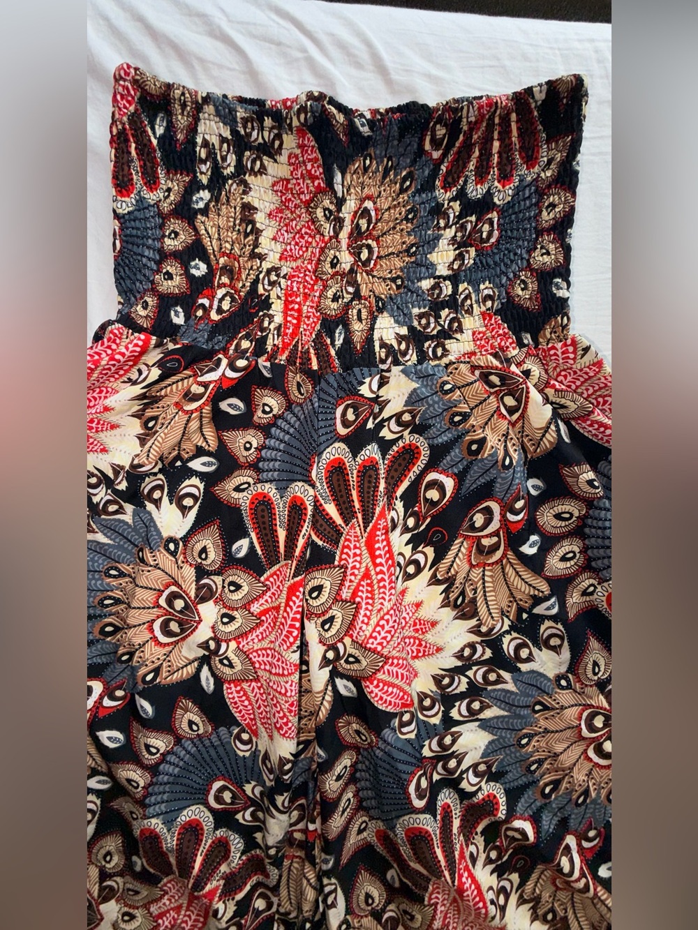 Boho Wide Leg Printed Palazzo Pants - Peacock Floral - Picture 5 of 12